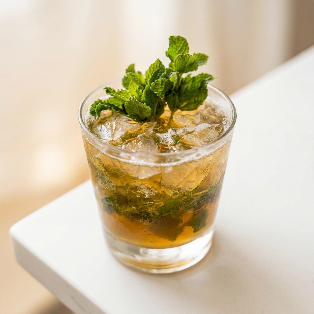 Whiskey mint smash cocktail at Tommy's bar